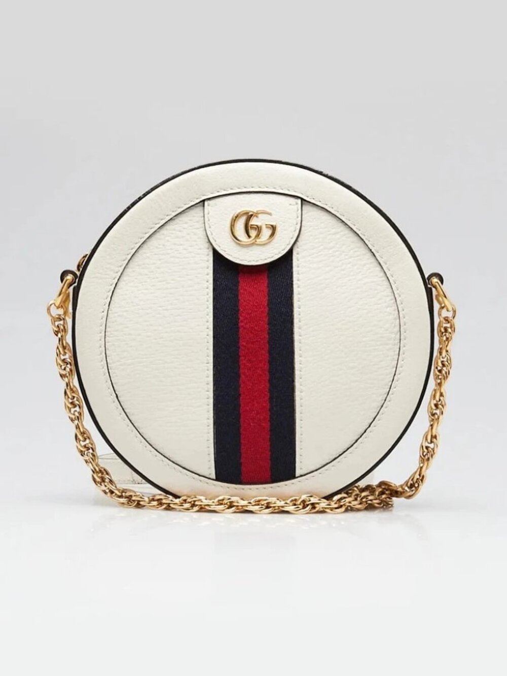 Gucci White Leather Ophidia Mini Circle Camera Bag